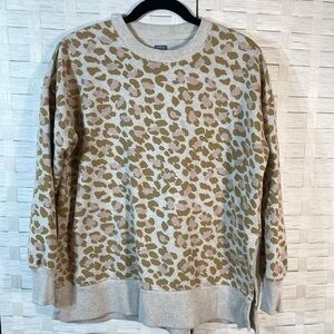 Aerie Animal Print Cream/Tan/Pink Crew Neck Oversized Sweatshirt Size XS